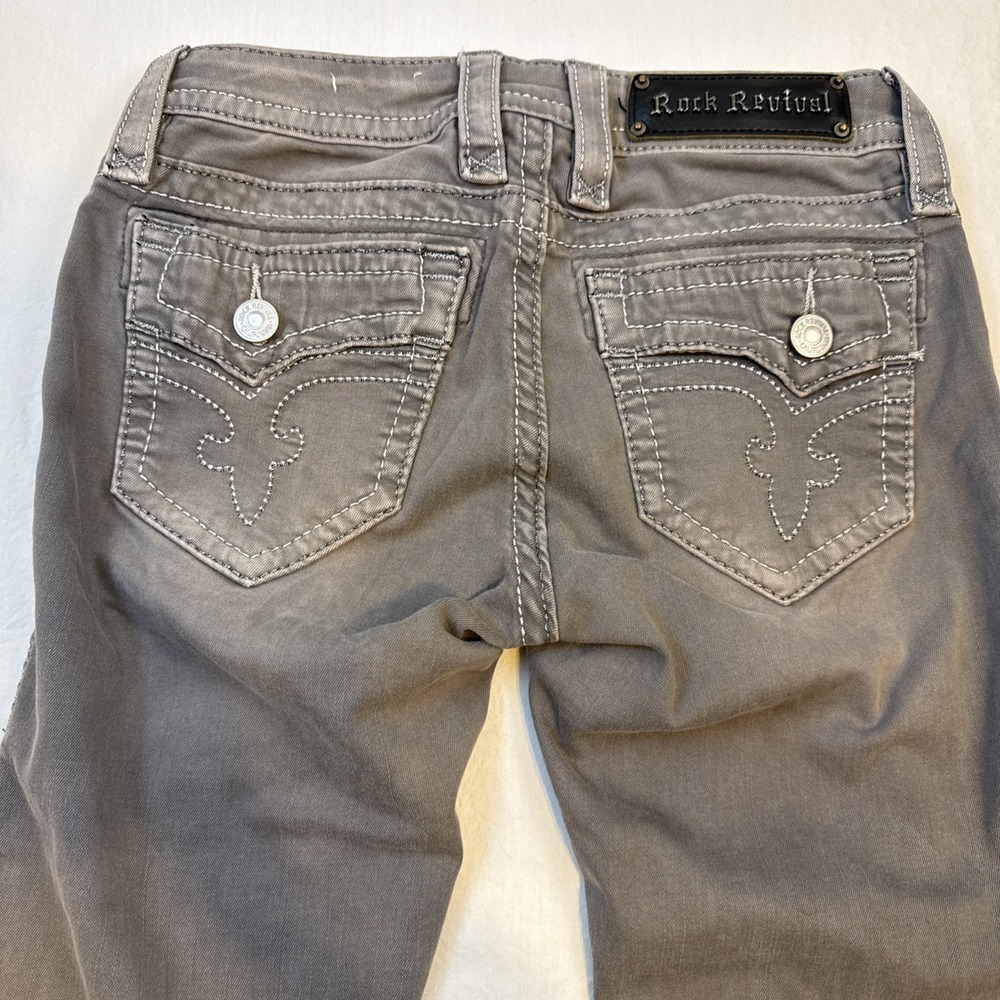 Rock Revival JEANS Women's 25/31 Denim Skinny Gray Button Zip Embellished
